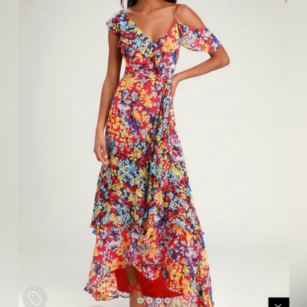 Radiant Ruby Red Floral Print Chiffon dress
